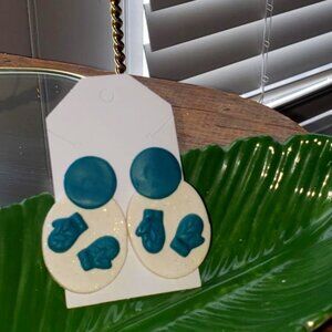Mitten Teal Sparkley Post Earrings (Winter Collection)